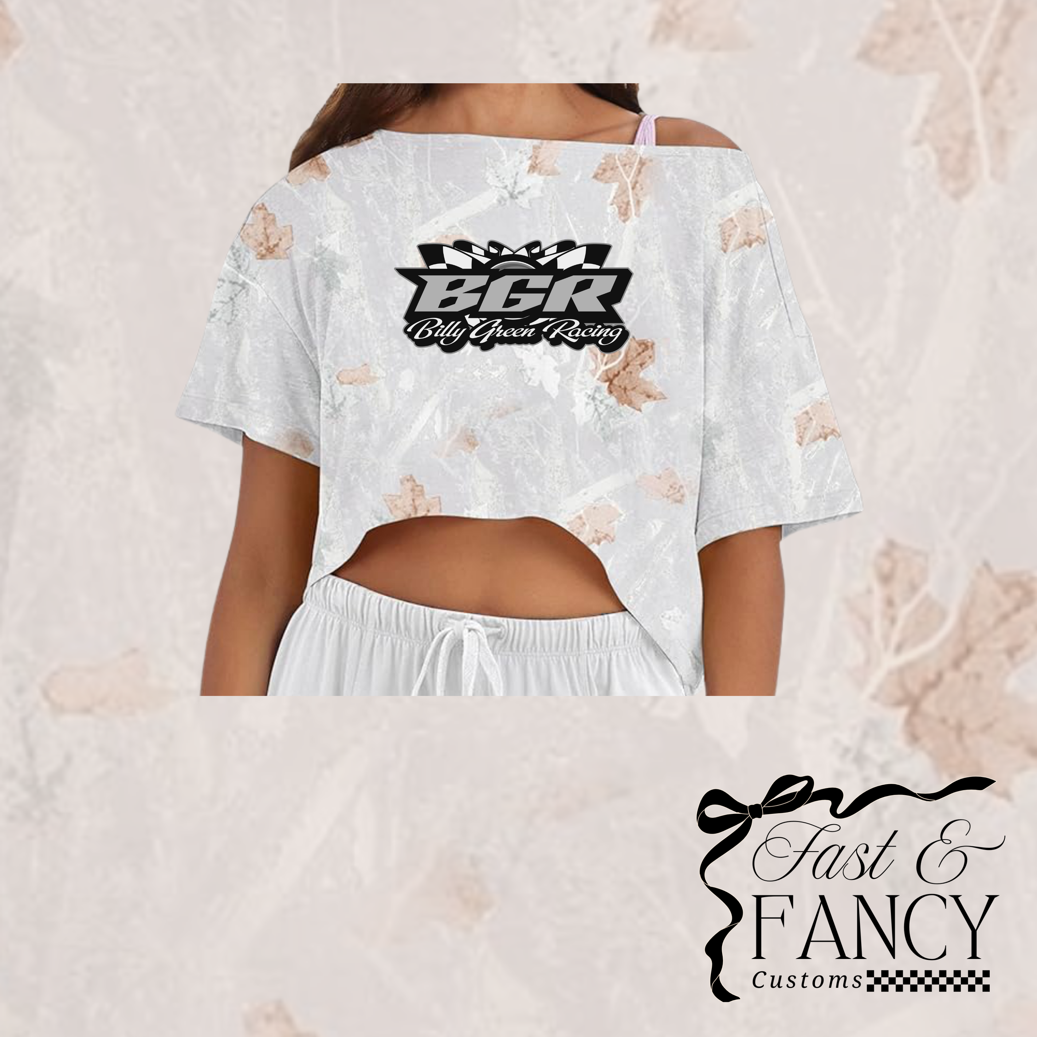 Off the Shoulder Boat Neck Camo Tee