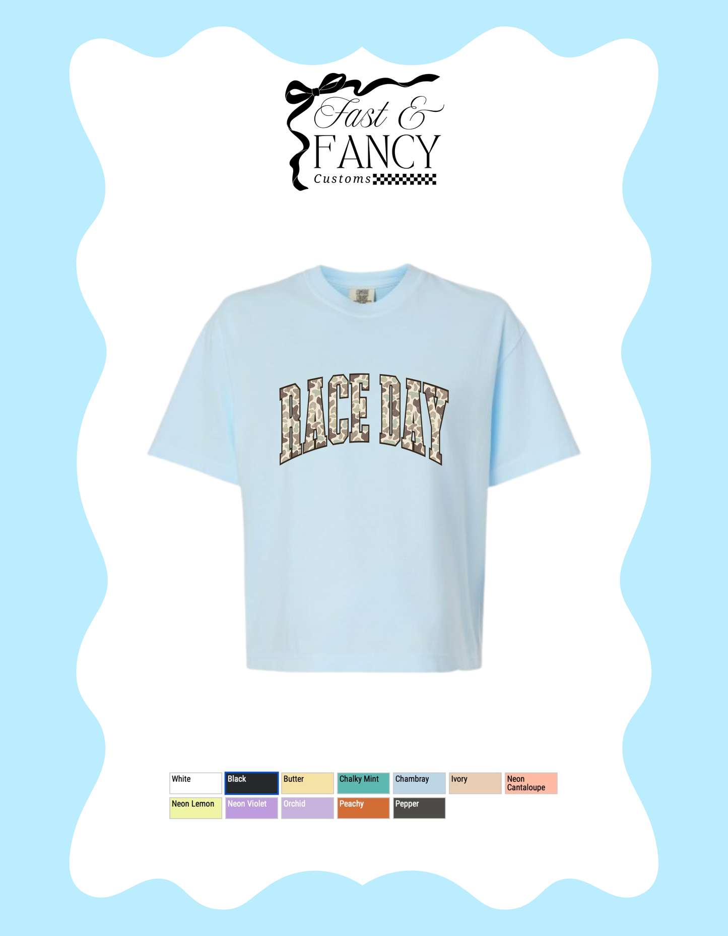 Comfort Color Race Day Cropped Boxy Tee (Choose Your Color Tee)