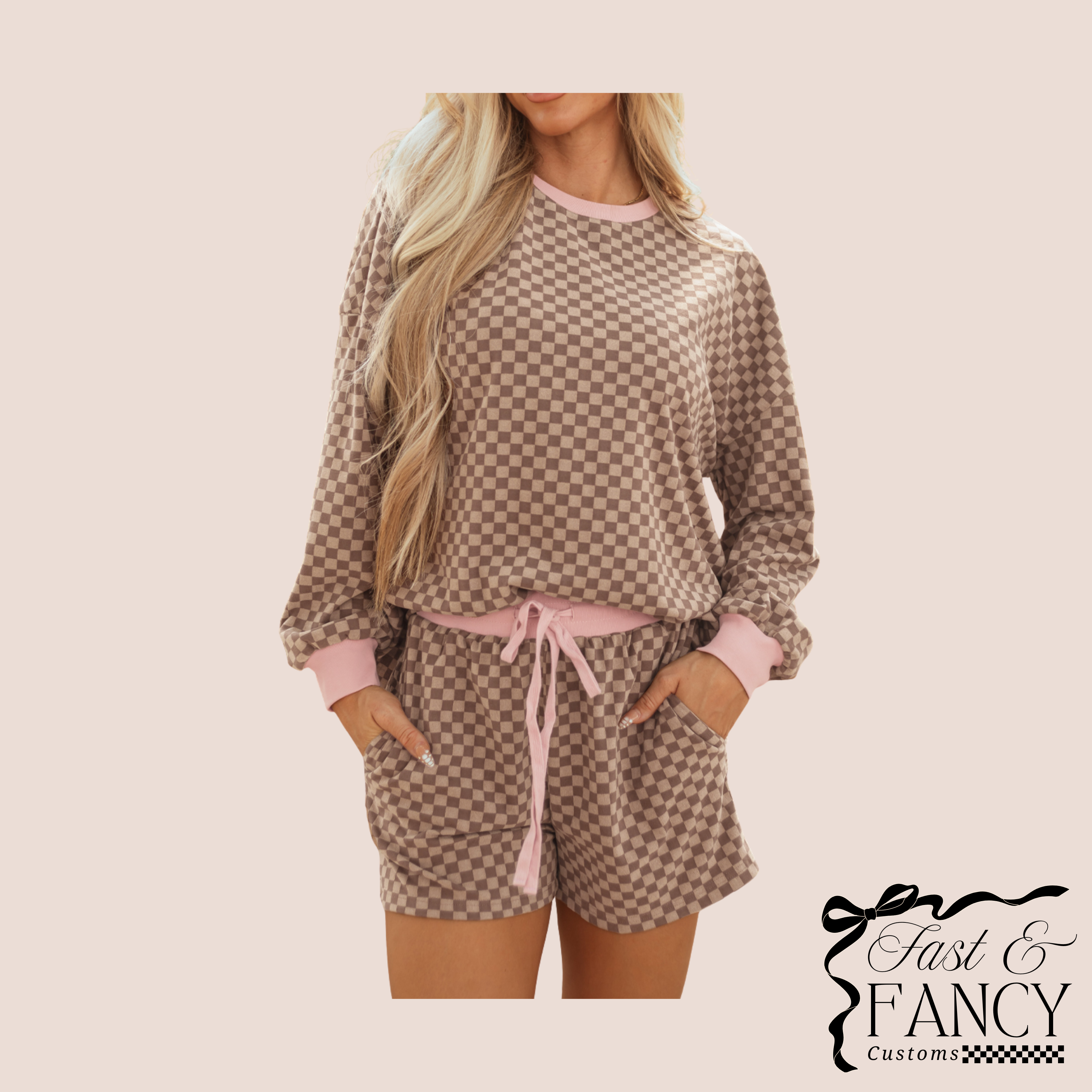 Tan & Pink Checkered Set