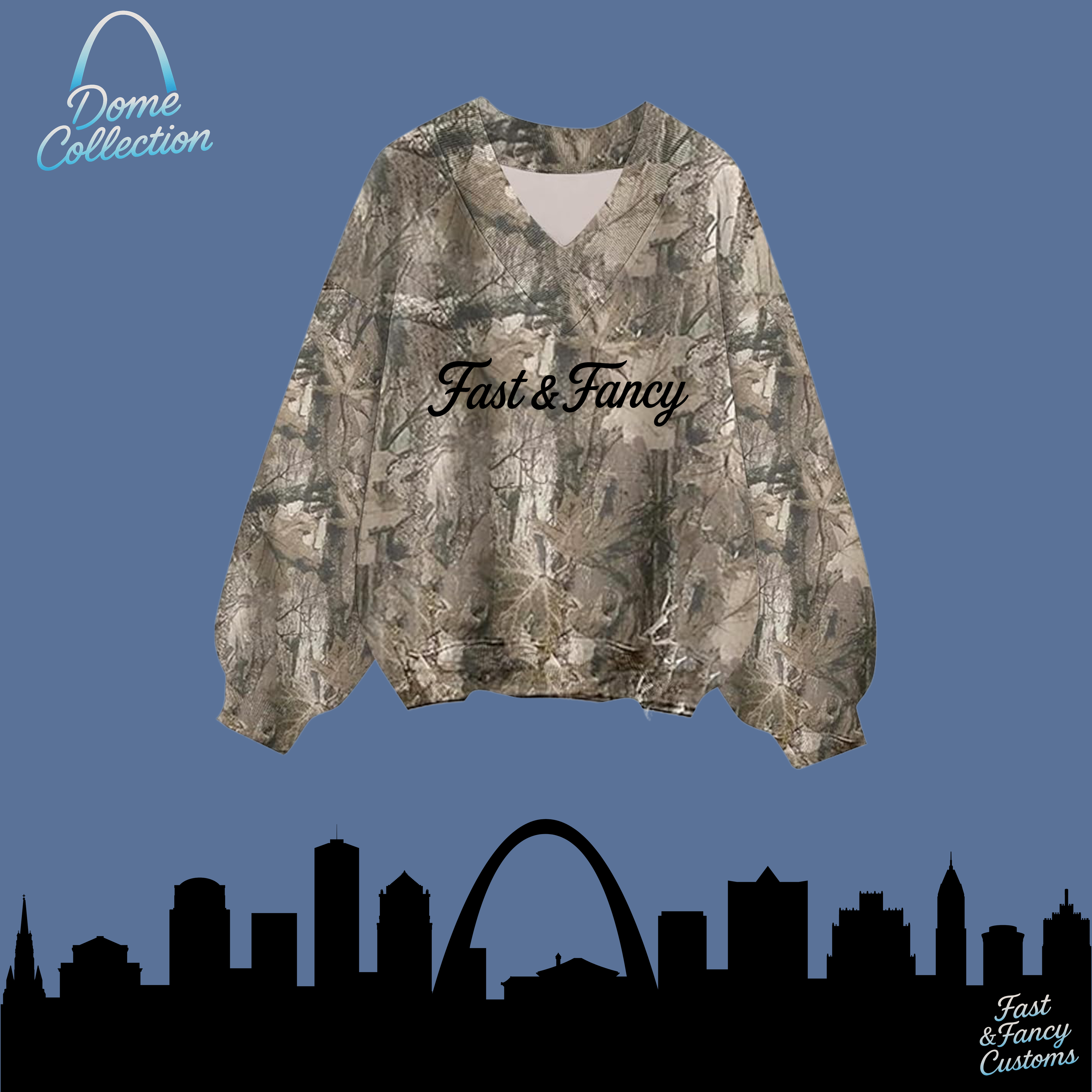 Camo V-Neck Oversized Drop Shoulder