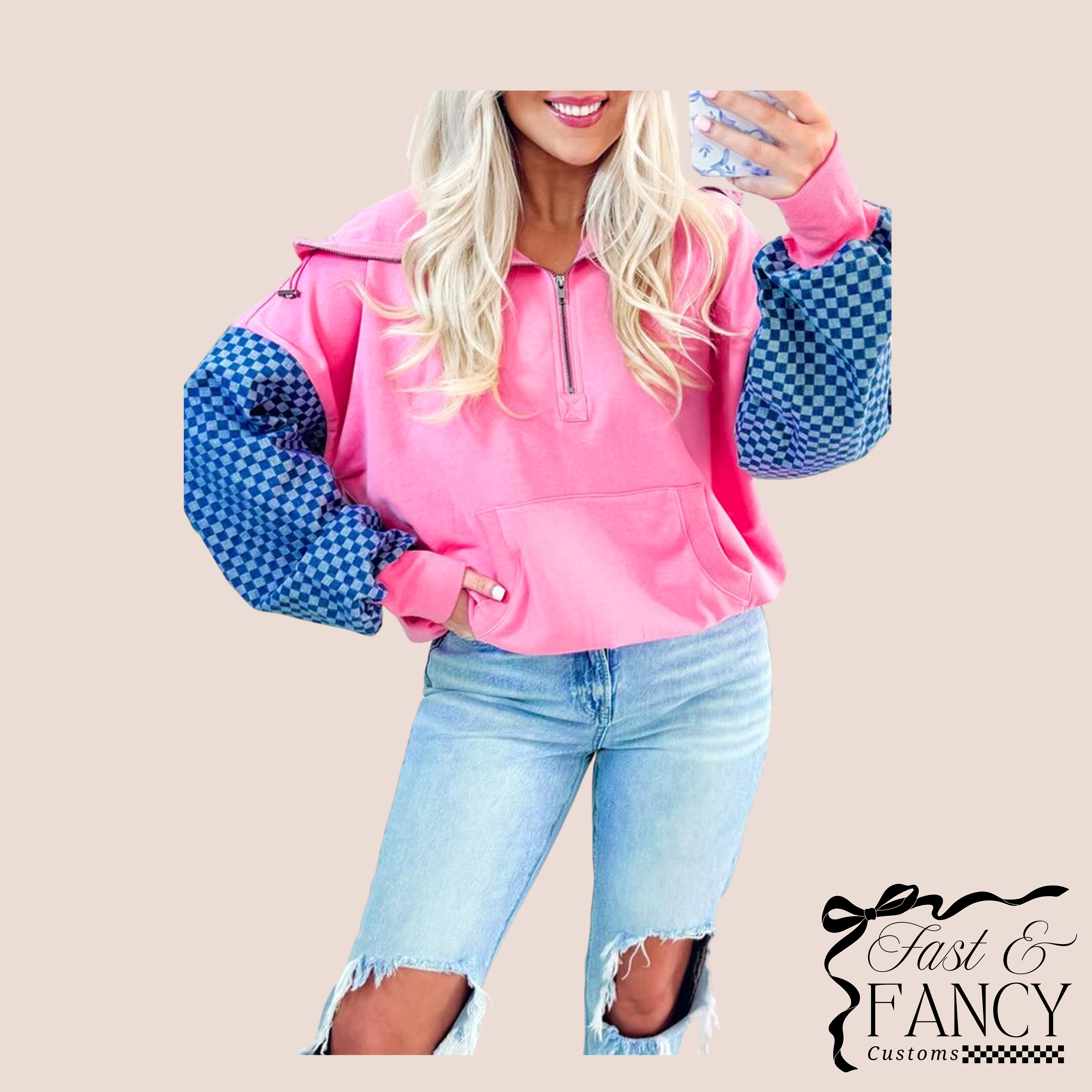 Pink Checkered Pullover