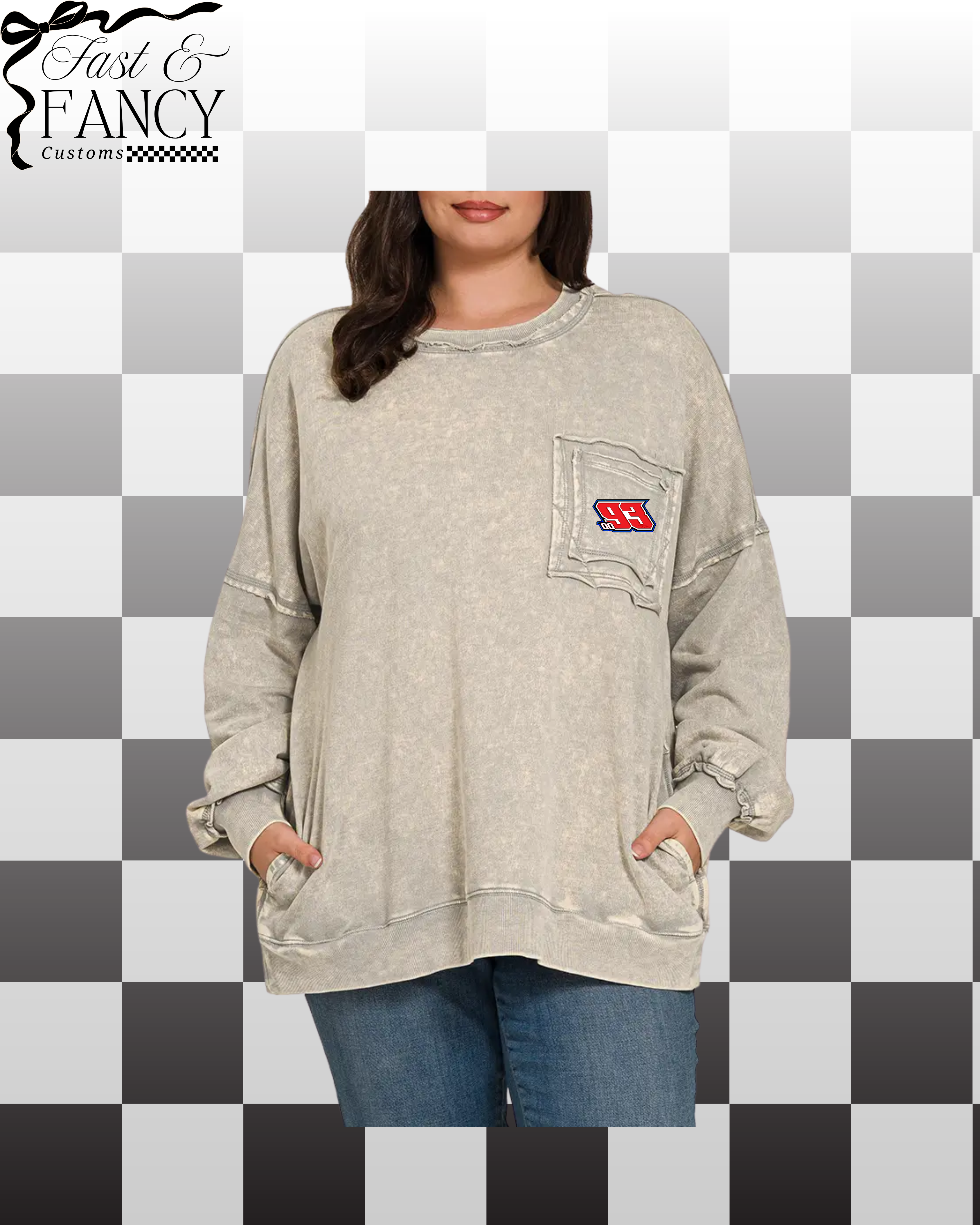 Plus Size Acid Wash Pocket Crewneck