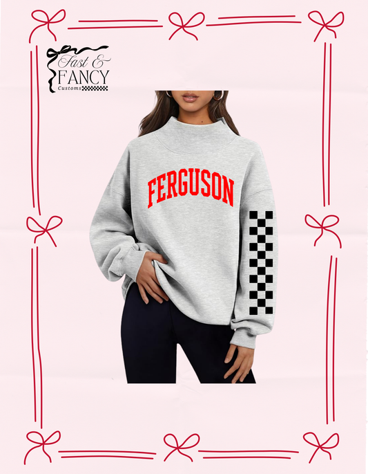 Grey Mockneck Checkered Sleeve