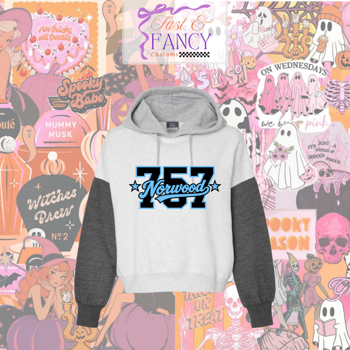 Grey Crop Color Block Hoodie