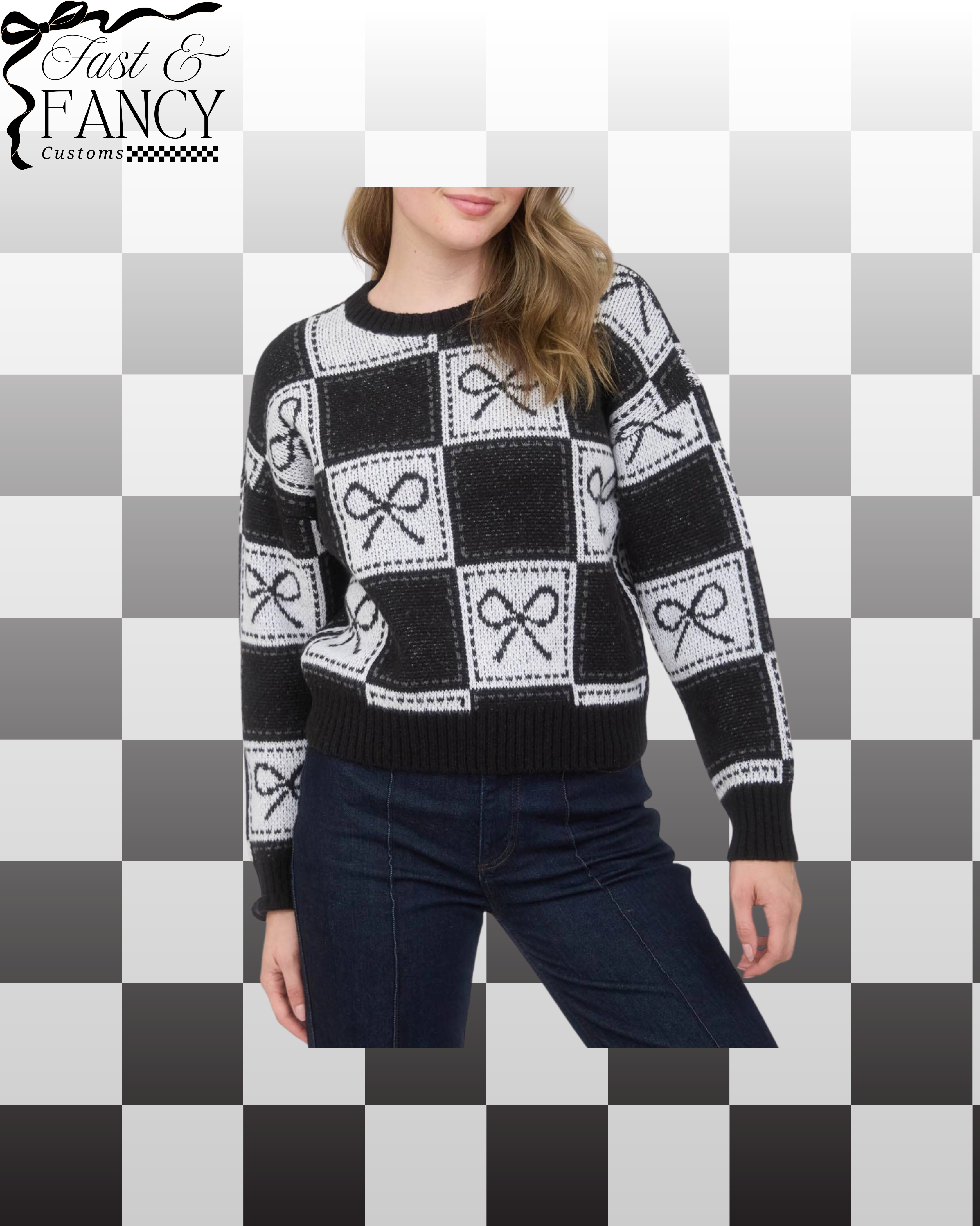 Checkered Bow Sweater