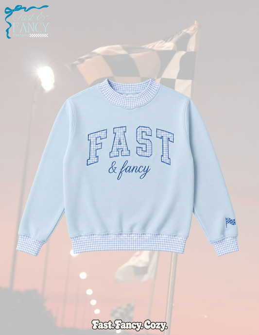 Blue Gingham Mockneck
