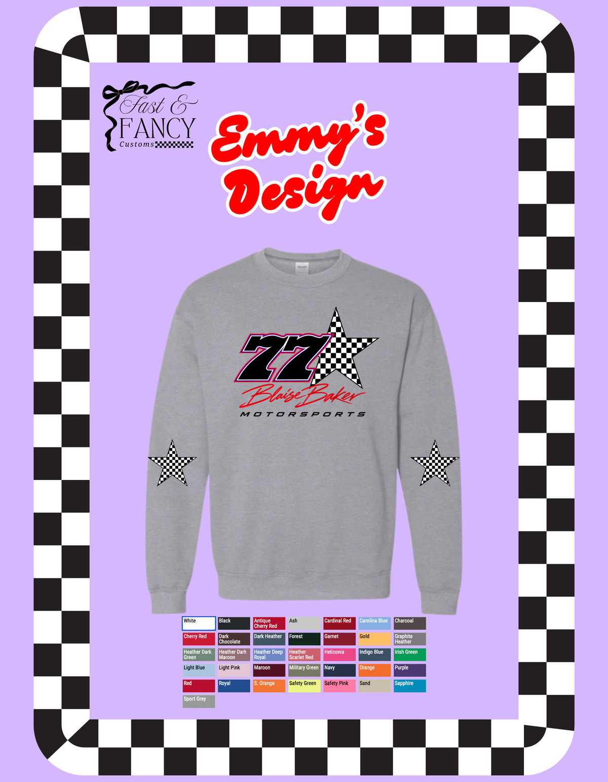 Emmy’s Design (choose your color crewneck) MUST put color in design notes