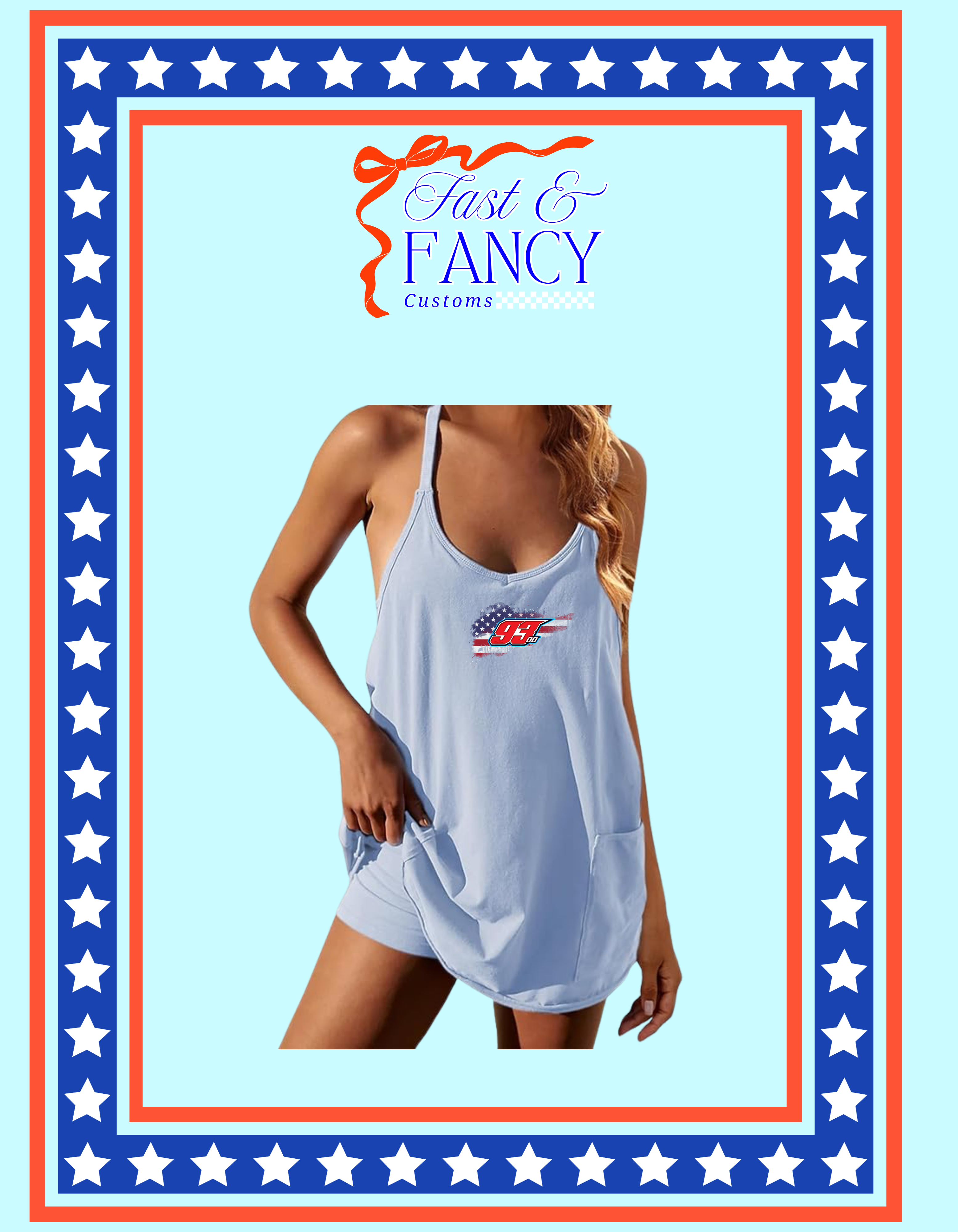 Active Dress Light Blue USA Design (romper underneath)