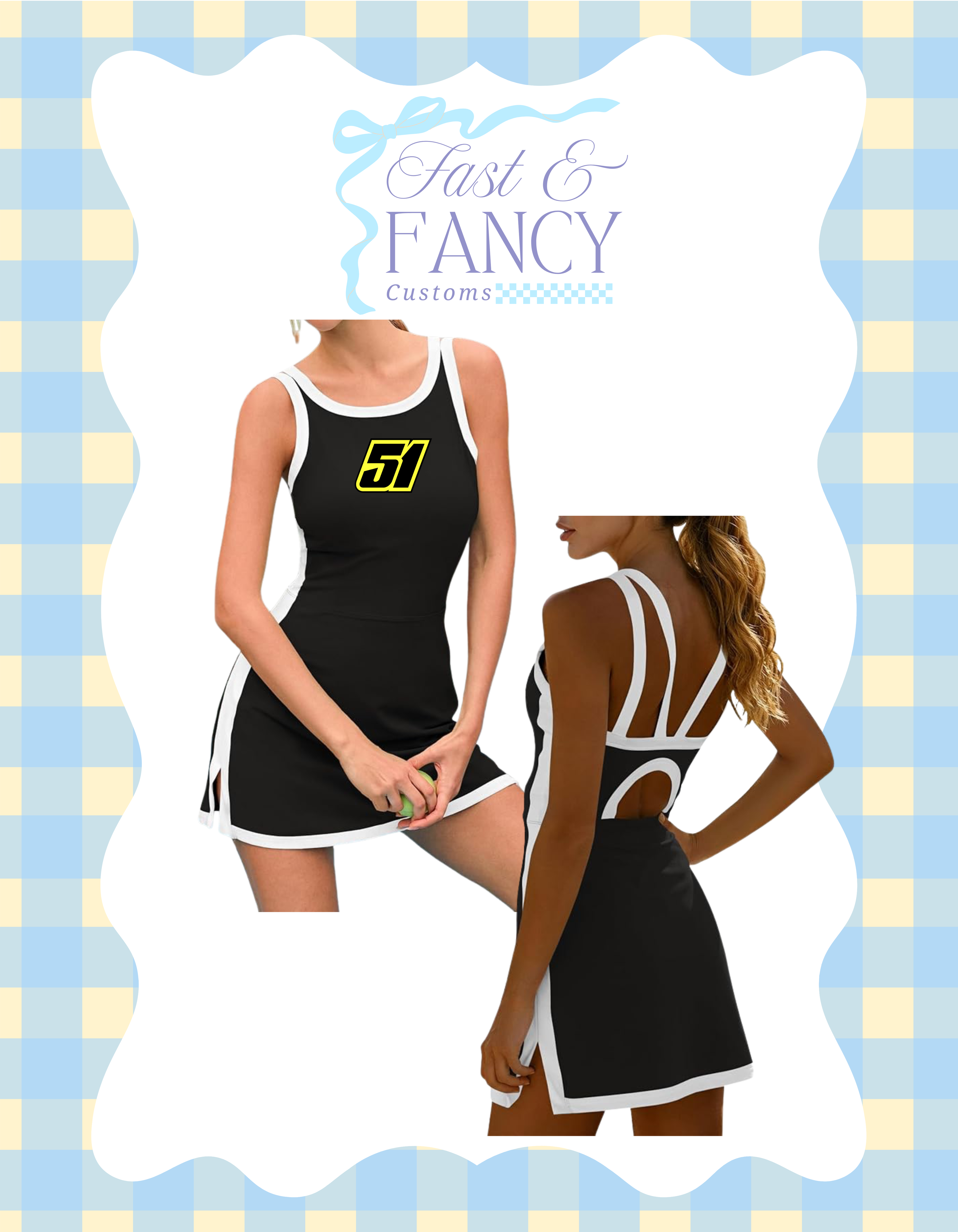 Black with white trim active dress