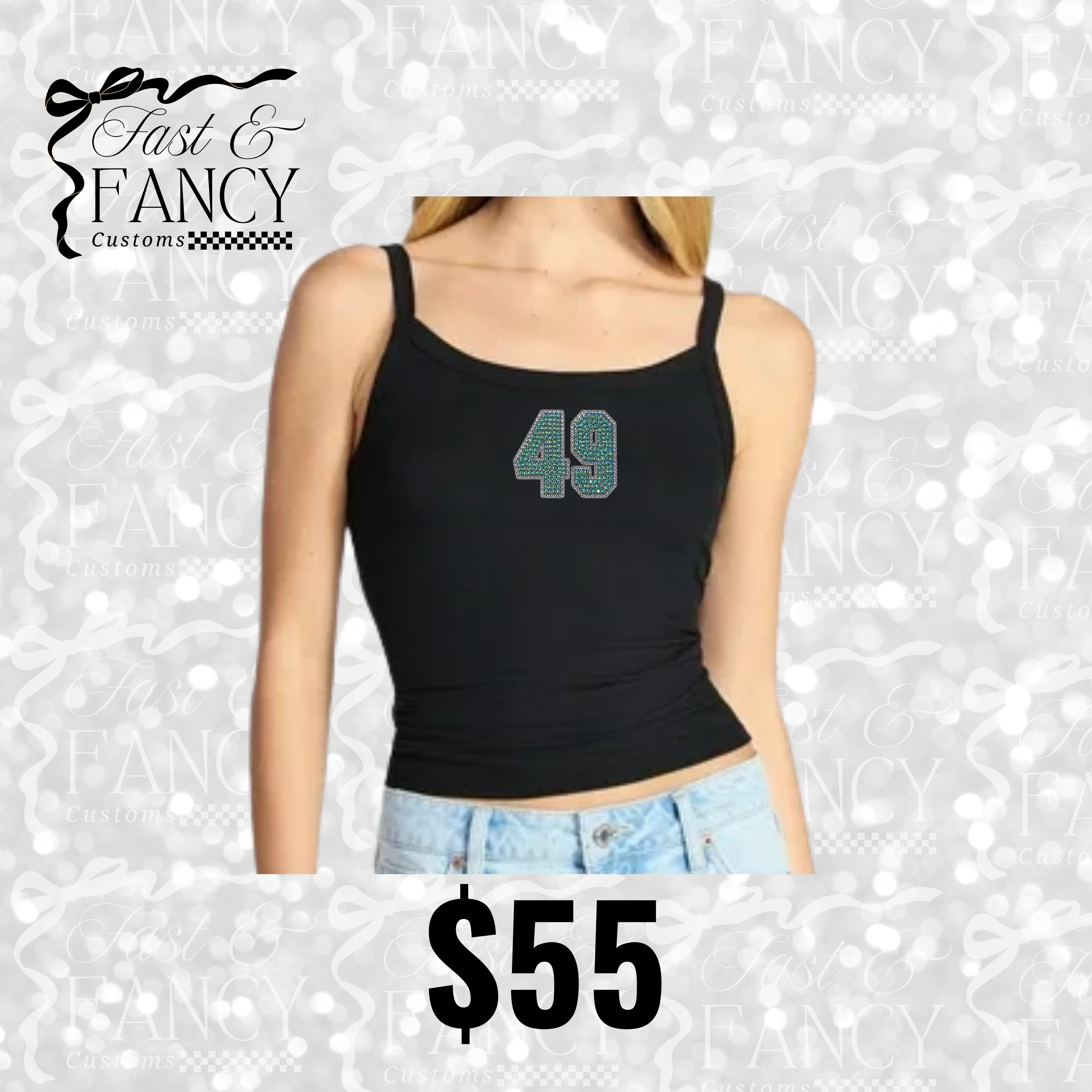 Black Ribbed Rhinestone Tank