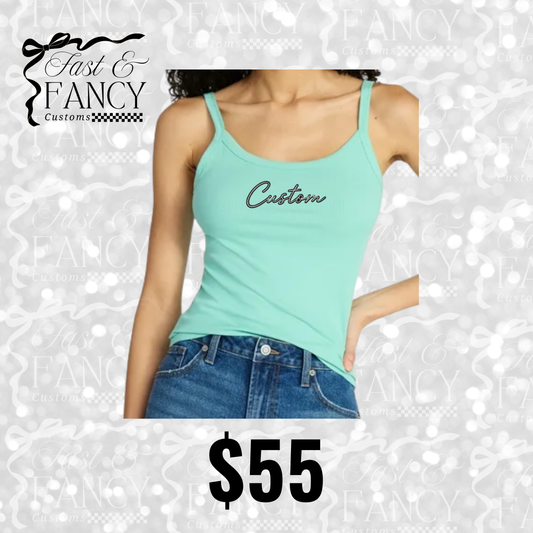 Jade Ribbed Rhinestone Tank