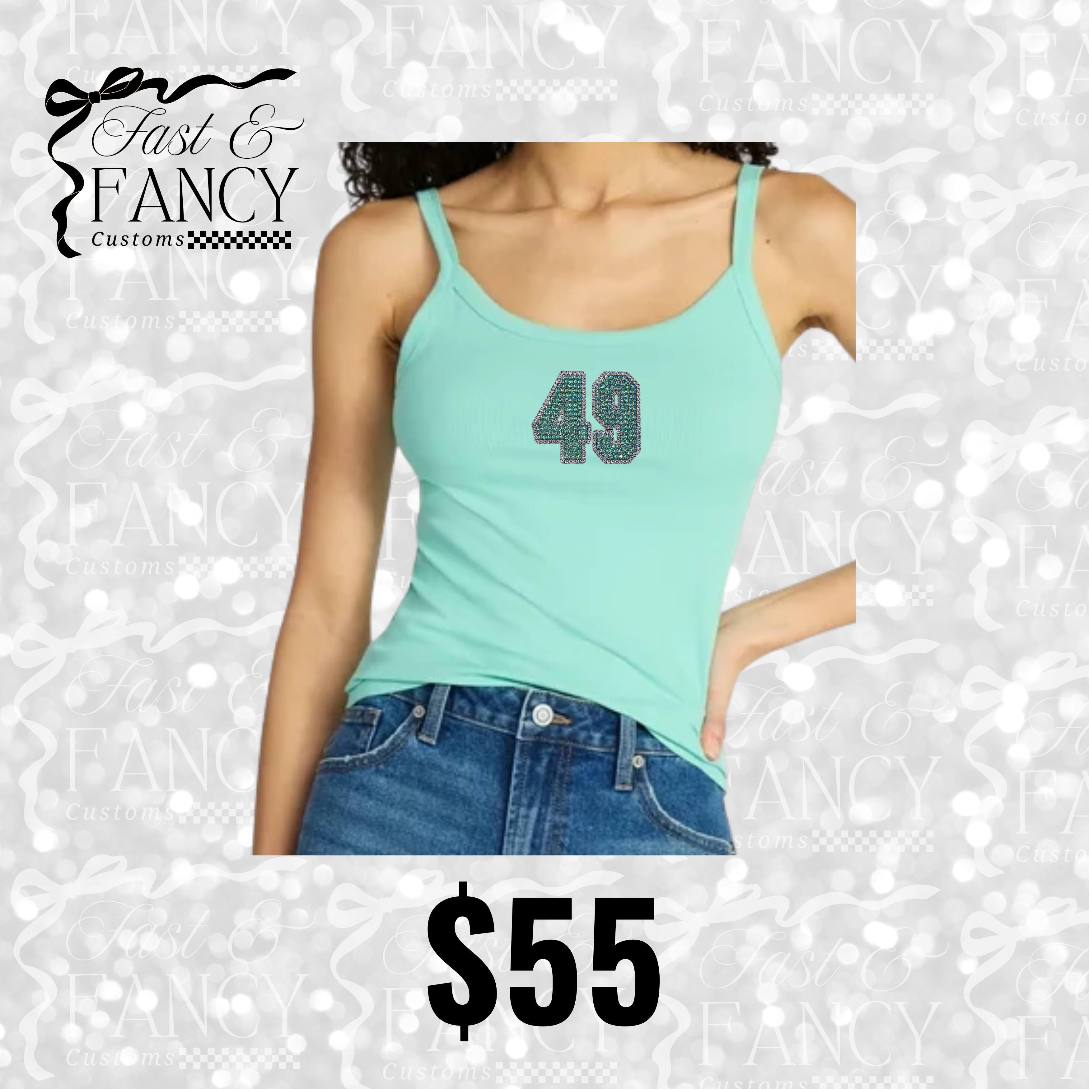 Jade Ribbed Rhinestone Tank