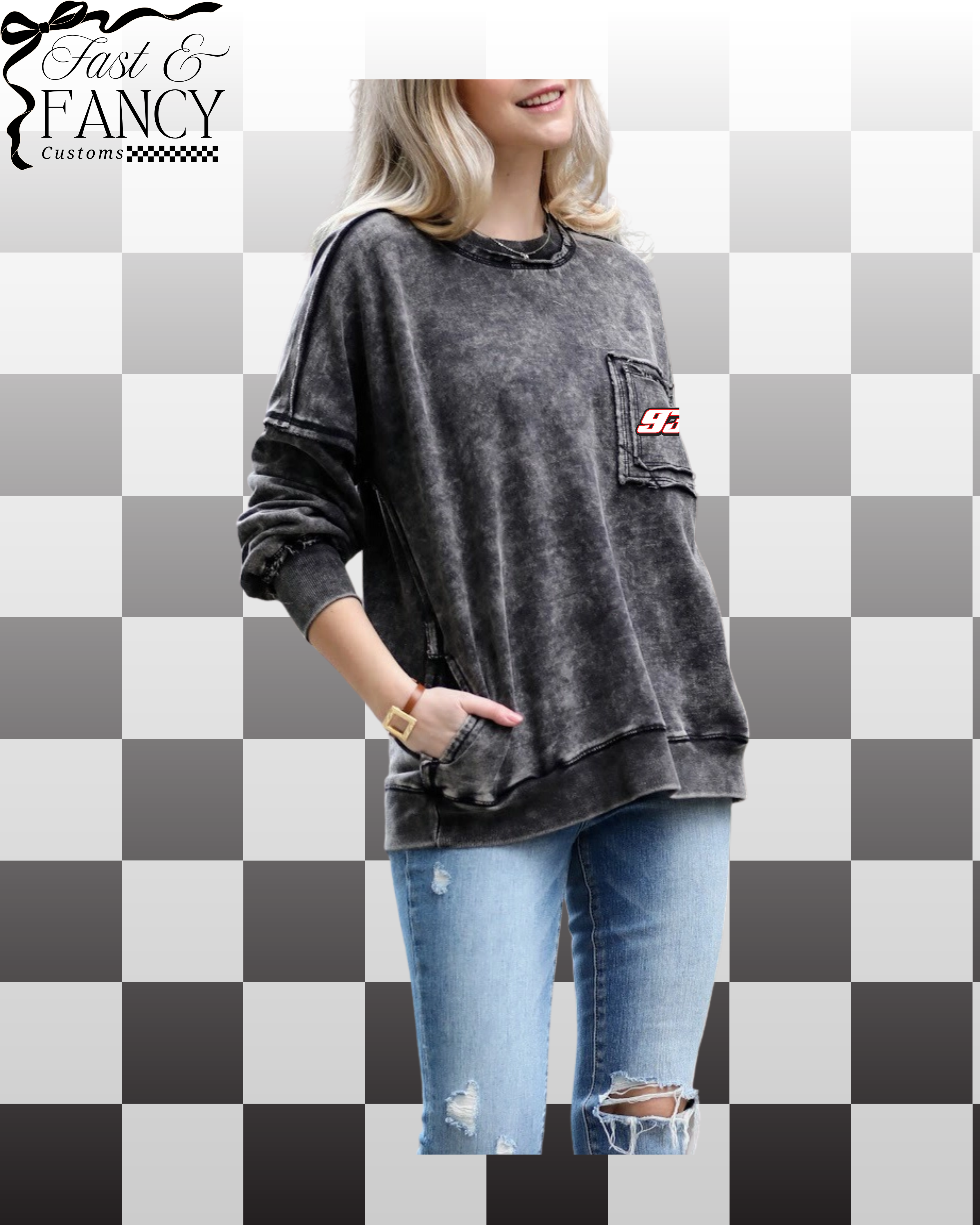 Acid Wash Pocket Crewneck