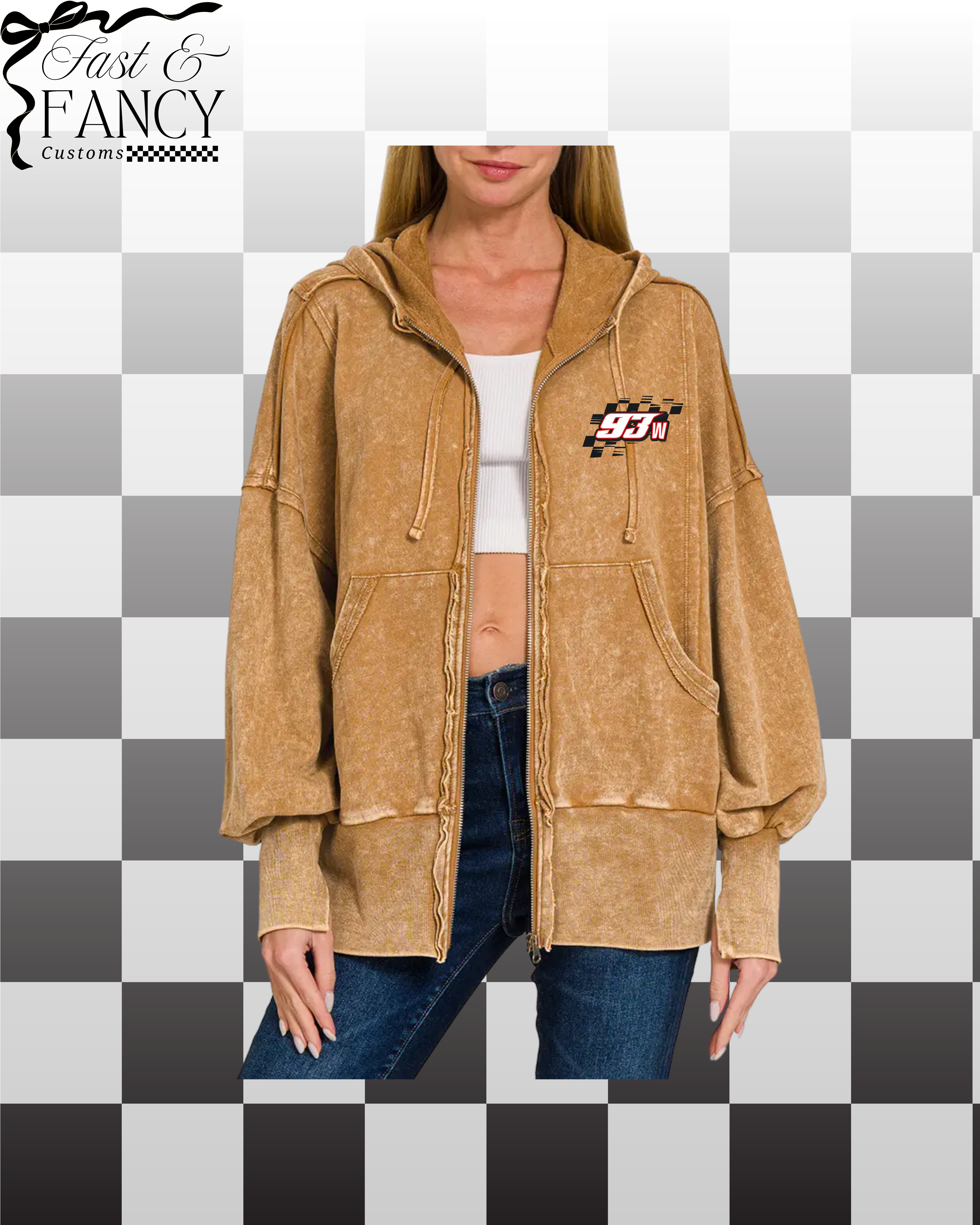 Acid Wash French Terry Zip Up Hoodie