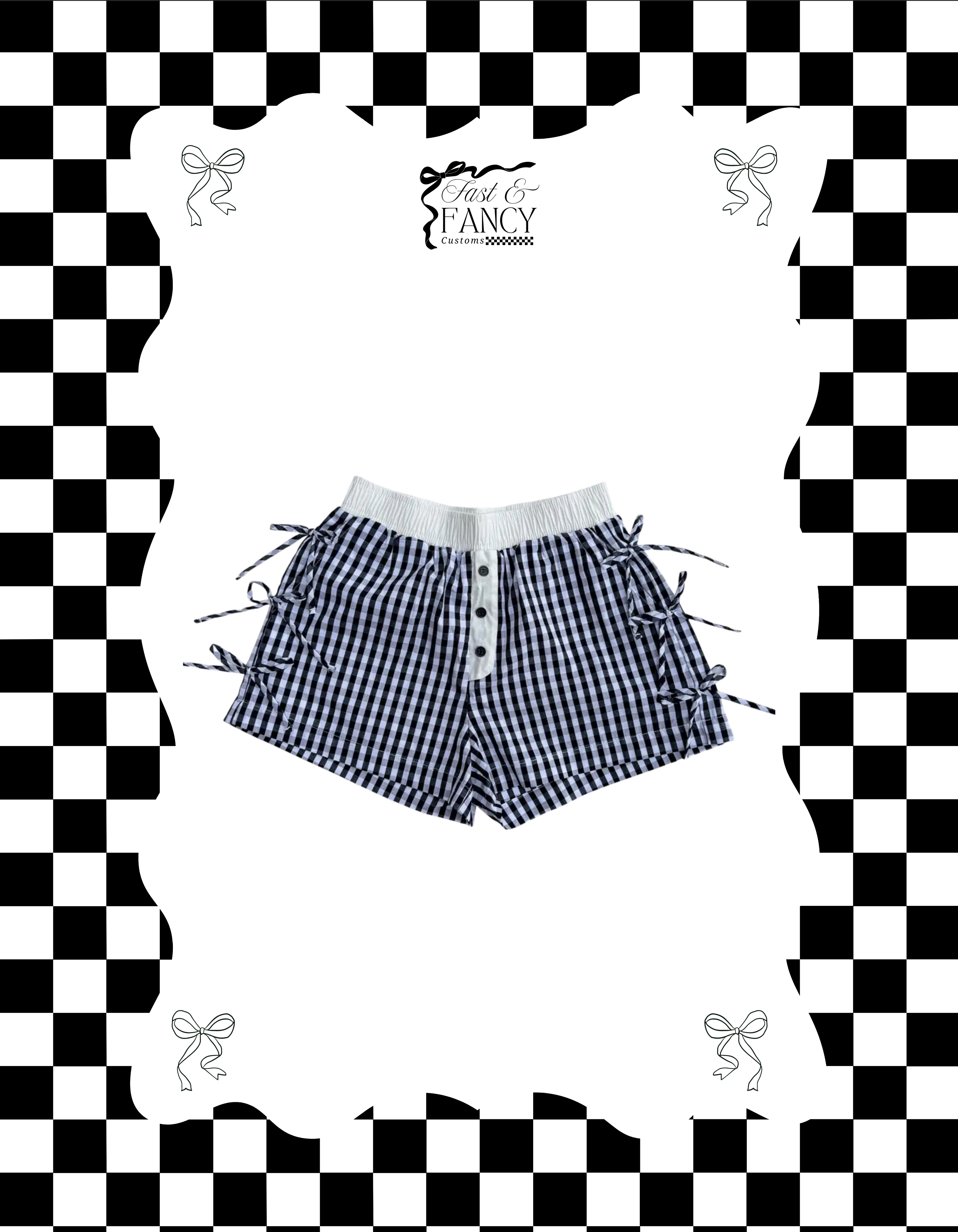 Lulu Mac Black and White Gingham Bow Boxers