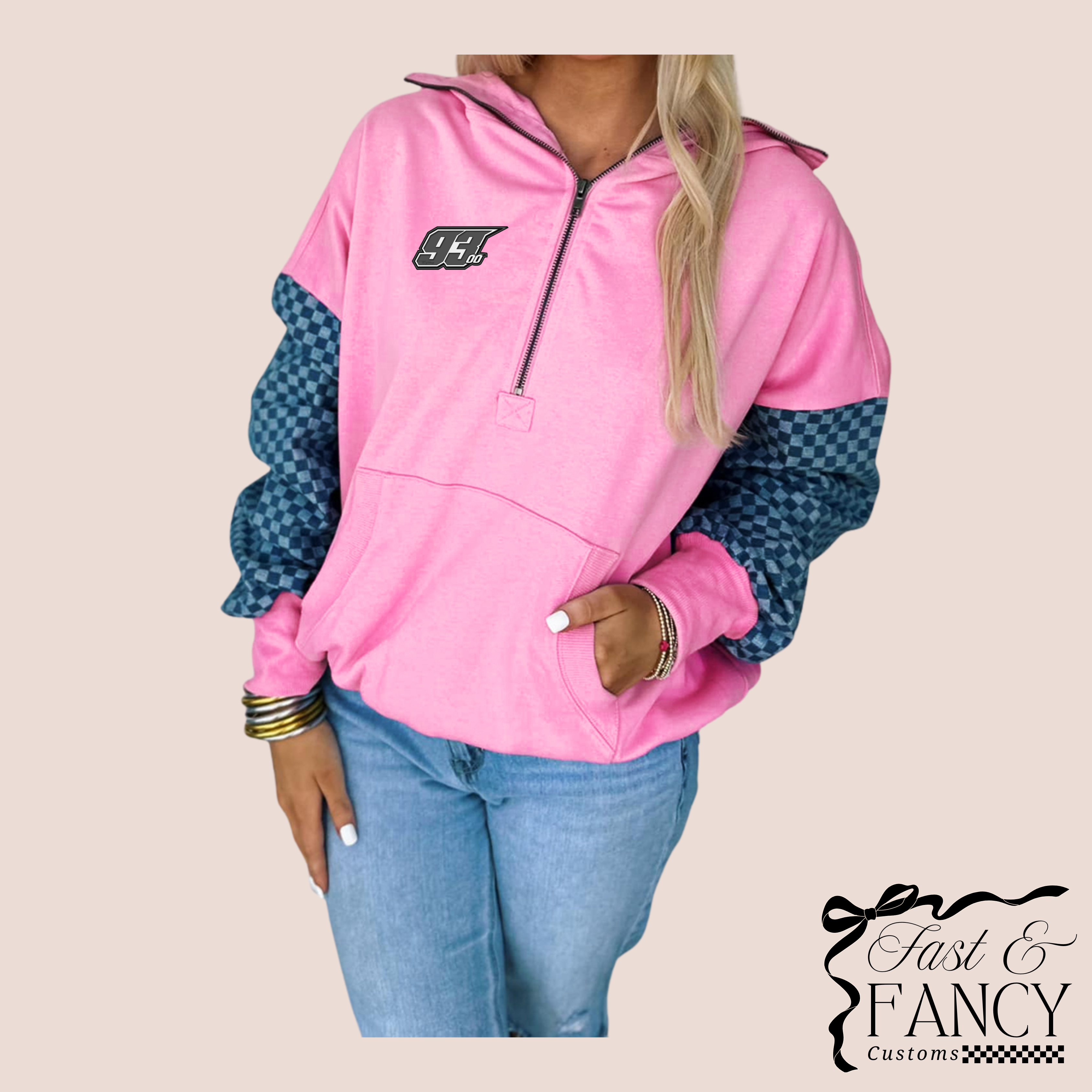 Customized Pink Checkered Pullover