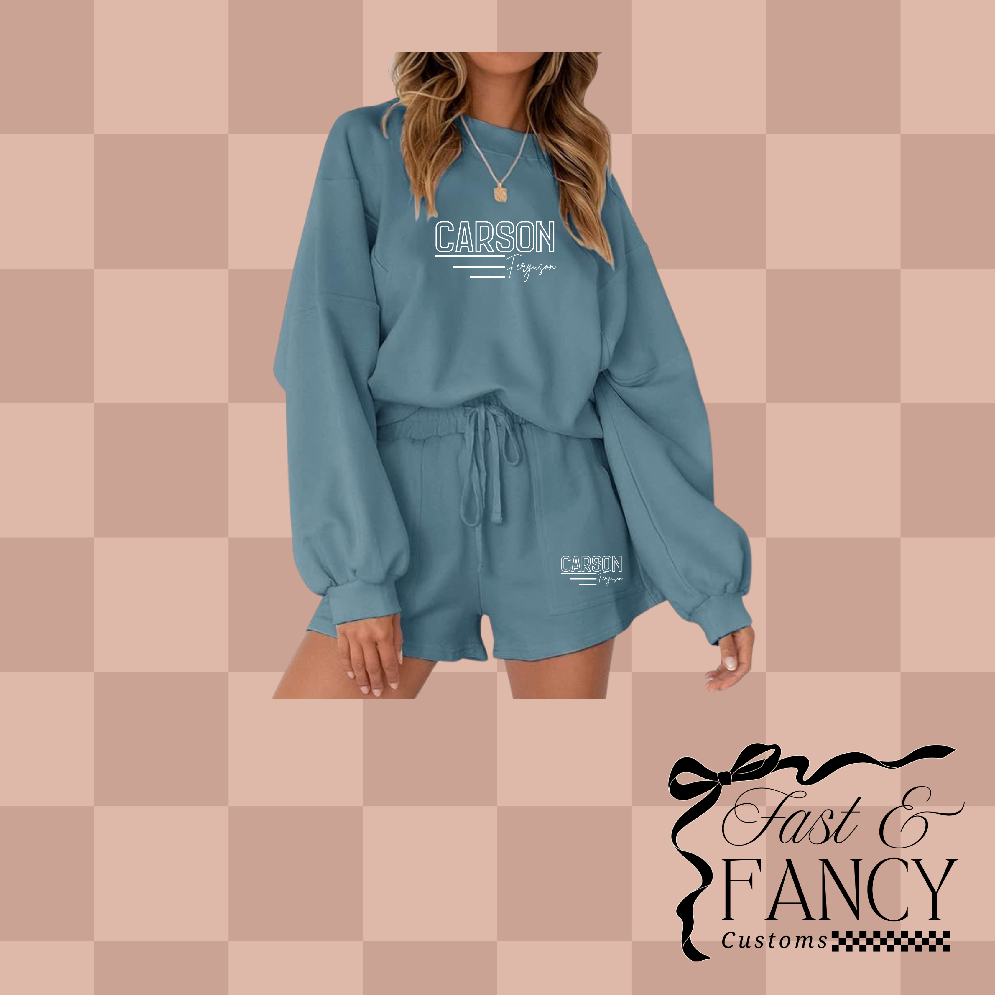 Dark Blue Long Sleeve & Shorts Set